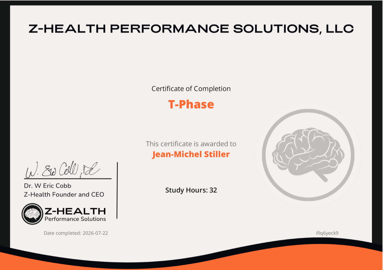 Z-Health T-Phase – Certificate of Completion, Jean-Michel Stiller
